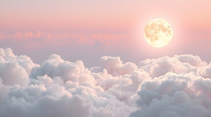 Soft pastel cloudscape with moon halo for greeting cards and website banners