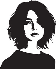 A series of high-contrast, black and white vector portraits of a woman, exploring silhouette, profile, and direct gaze