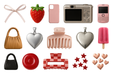 PNG Colorful retro accessories collection, element set on transparent background