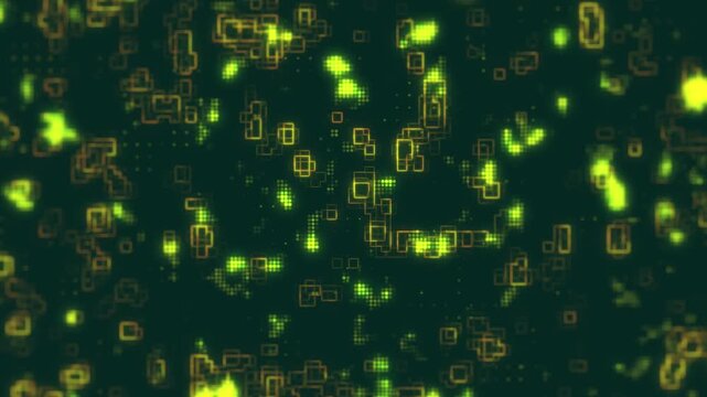 Abstract Digital Network Data Flow Glowing Squares Green Yellow Background Technology Concept
