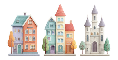 Obraz premium Colorful Isolated Houses in Various Shapes and Styles on Transparent Background