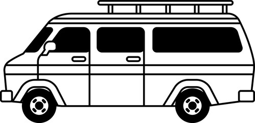 black and white isolate illustration of a vintage van