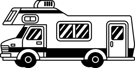 black and white isolate illustration of a camper van
