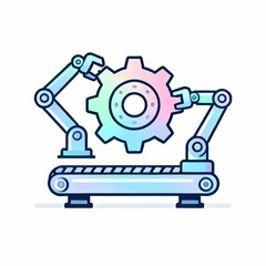 Mechanical Gear and Robotic Machine Vector Icon – Minimal Flat Industrial Design with Pastel Gradient

