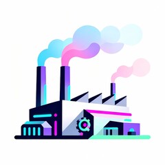 Futuristic Industrial Factory Vector Icon – Modern Pastel Gradient Design on White Background