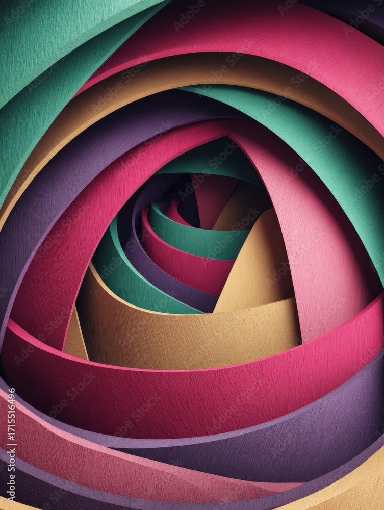 Poster abstract colorful paper spirals in seamless loop with vibrant shades creating a dynamic pattern for 