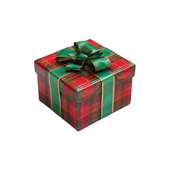 Obraz premium Festive Red and Green Plaid Gift Box with Bow