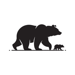 Fototapeta premium Bear walking with cub trailing behind vector silhouette outline logo design illustration