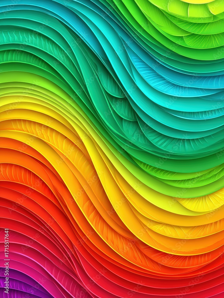 Poster abstract colorful curved paper waves design with vibrant rainbow hues creating a dynamic flowing vis