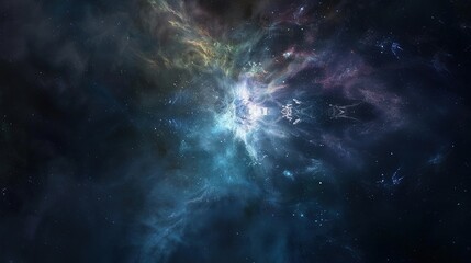 Fototapeta premium Stellar Dust Grain on a Galactic Journey through the Vastness of Space. A Single Spark of the Cosmos Gliding in Infinite Blackness.