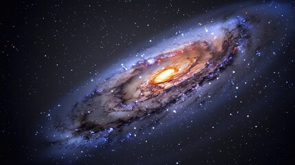 Fototapeta premium Stellar Dust Grain on a Galactic Journey through the Vastness of Space. A Single Spark of the Cosmos Gliding in Infinite Blackness.