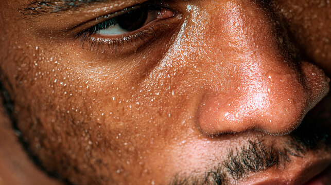 Handsome Black man with sweat, close up