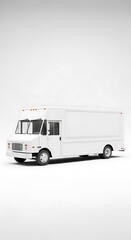A white food truck is displayed on a plain white background, showcasing its clean lines and commercial appeal.