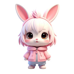 Cute, stylized bunny in pink and white