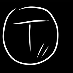 Hand-drawn white letter T inside a circle on a black background, symbolizing initials, branding, identity, or typography design. Perfect for logos, icons, and creativity.
