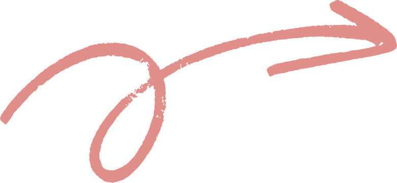 Hand-drawn Pink Arrow, Swirly Direction Pointer, Next, Guidance, Curved Arrow Graphic Design Element