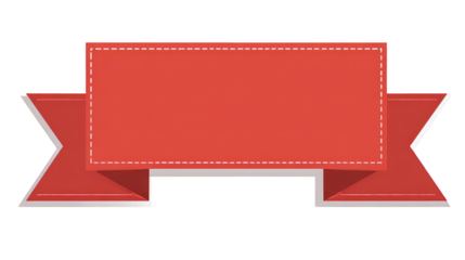 Red Rectangular 3D Ribbon with Stitched Edges on Transparent Background