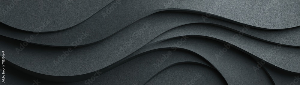 Poster abstract black layered waves background with smooth curves and fluid motion in modern minimalistic d