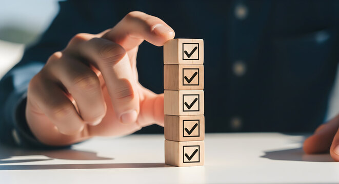 Completing tasks efficiently with checklist wooden blocks