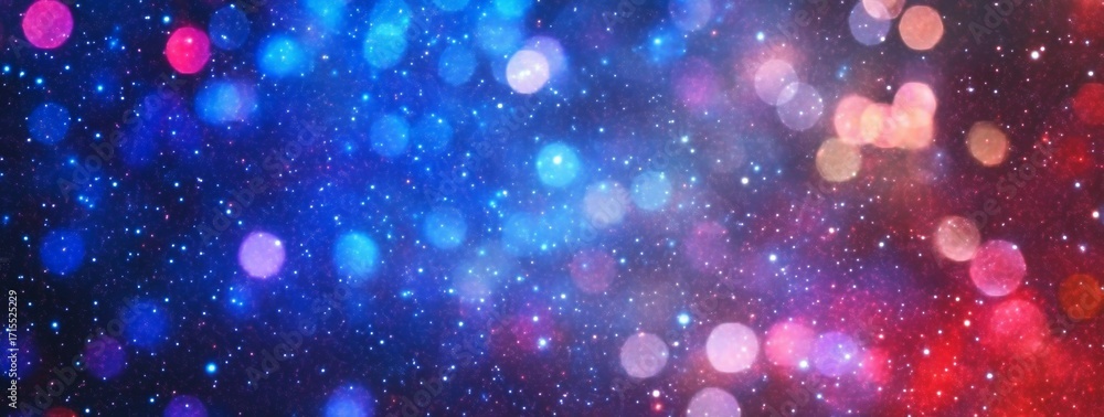 Poster abstract bokeh background with colorful blurred lights and star-like particles