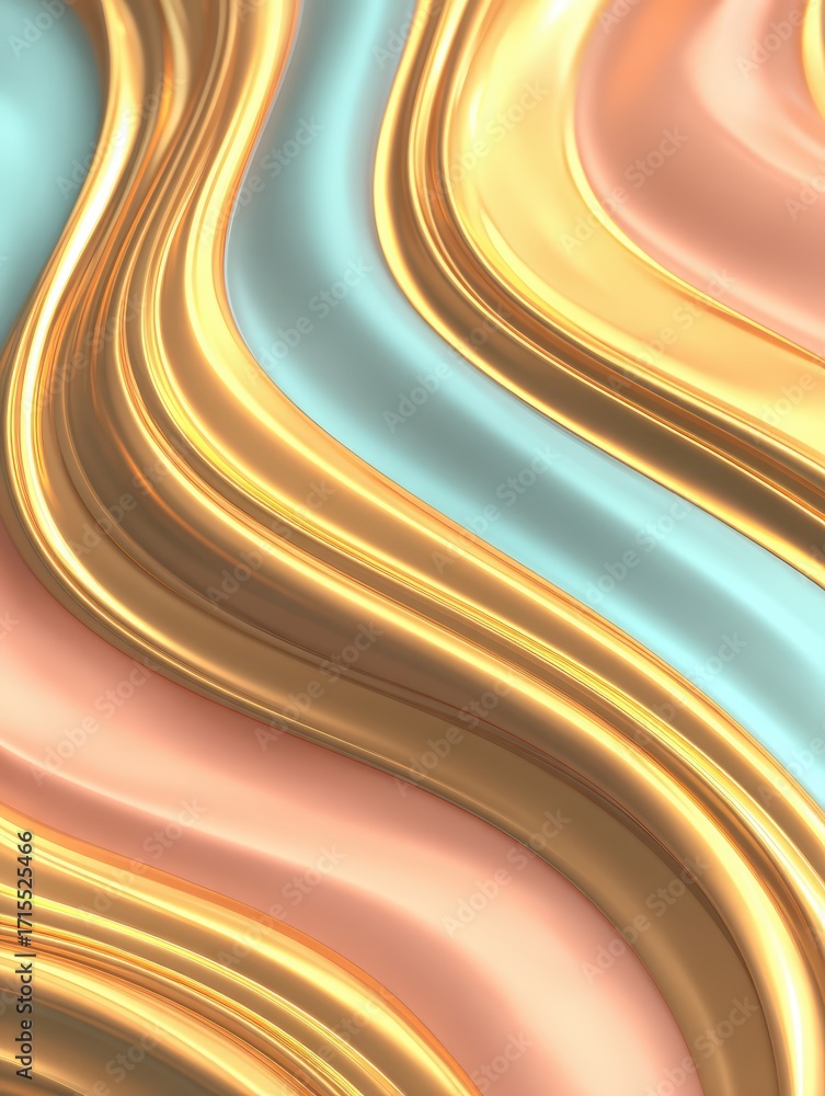 Poster abstract flowing colorful background with smooth curves and shiny metallic surfaces in pastel pink b
