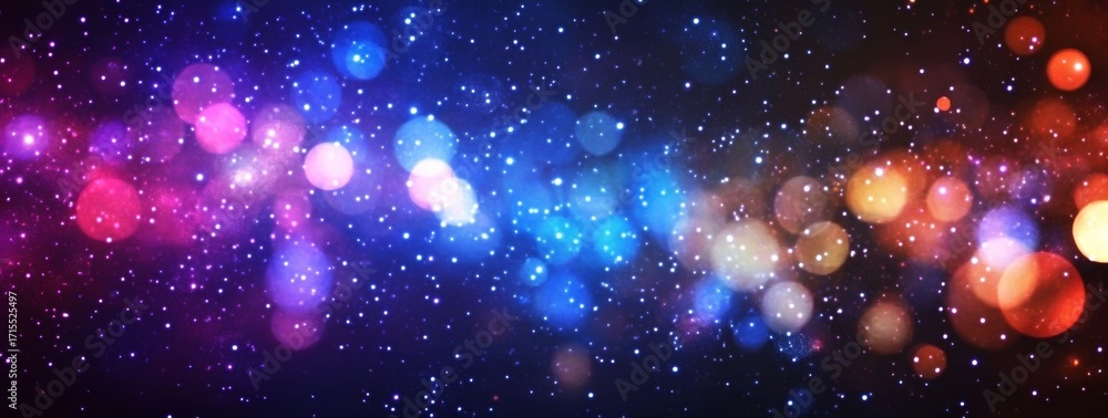Poster colorful bokeh lights and stars in a cosmic space background