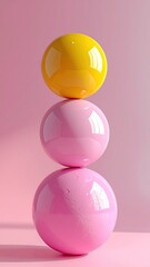 Stacked Spheres: Yellow, Pink, and Textured Rose on Pink Background