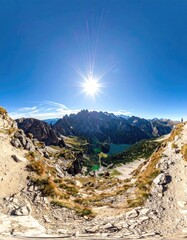 Panoramic View of Lago di Landro and Dolomites Mountains Under Bright Sun