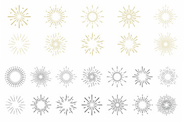 Sunburst vector set on white and gold