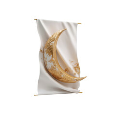 Golden Crescent Moon on Draped White Fabric - Elegant Ramadan or Islamic Design Element