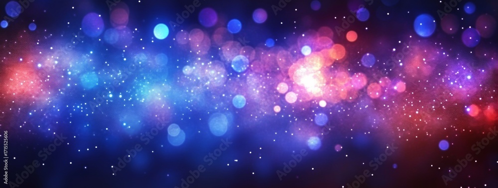 Poster abstract cosmic background with vibrant nebulae, glowing particles, and star-like bokeh effects in d