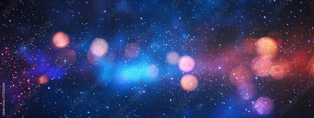 Poster cosmic nebula with glowing stars and colorful bokeh effects in deep space