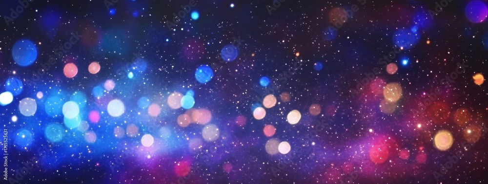 Poster abstract cosmic background with colorful bokeh lights and star-like particles