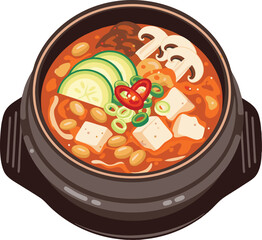 Korean Spicy Tofu Stew with Vegetables in Clay Pot