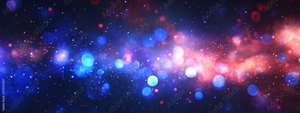 Poster cosmic nebula with glowing stars and colorful bokeh effects in deep space