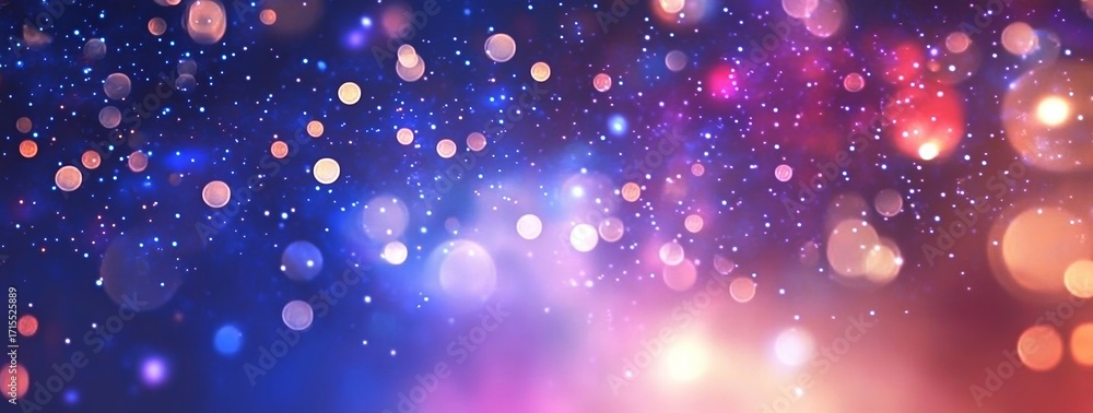 Poster abstract cosmic background with colorful bokeh lights and sparkling particles