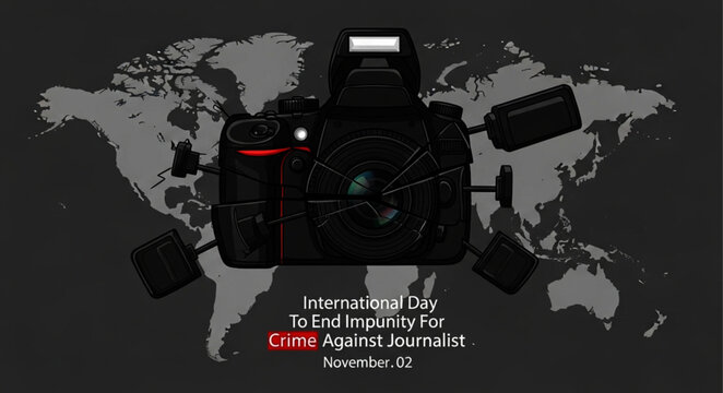 World Map Graphic of a Camera for International Day to End Impunity for Crime Against Journalists