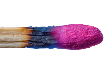 Closeup of a Burning Matchstick with Blue and Pink Tip on Black Background