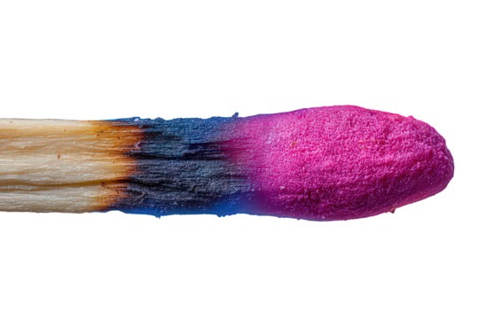 Closeup of a Burning Matchstick with Blue and Pink Tip on Black Background