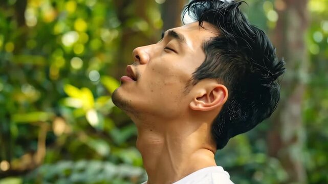 Man Meditating in Nature: Peaceful Relaxation and Mindfulness in Forest Setting