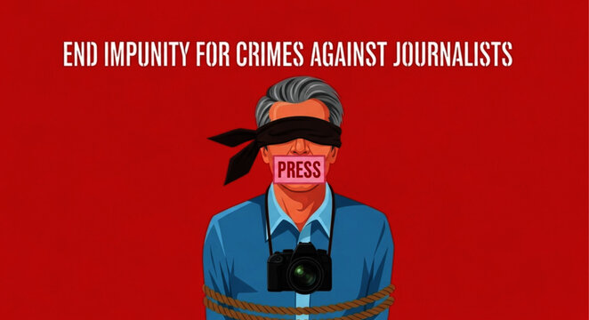 Blindfolded Journalist with Bound Hands and Muzzled Mouth