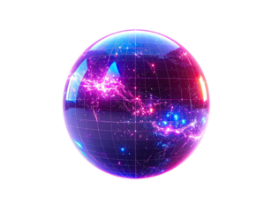 Crystal sphere, glowing, global network