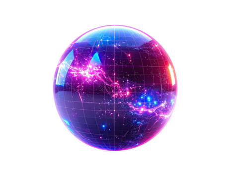 Crystal sphere, glowing, global network