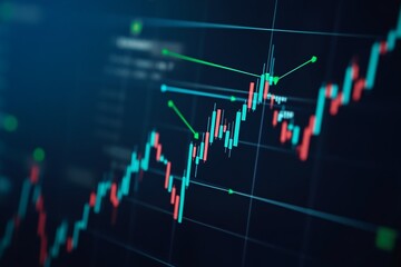 Financial chart with candlestick pattern and trend lines on a digital display