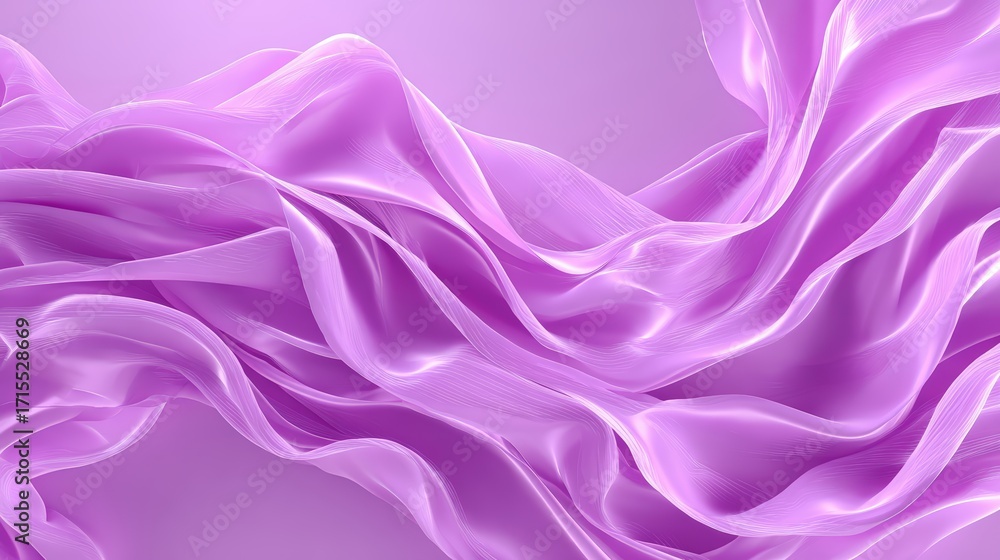 Poster abstract flowing silky fabric with smooth folds and purple soft textile background, elegant flowing 