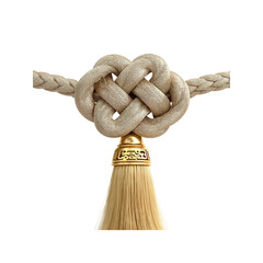 Elegant Beige Rope Knot with Gold Tassel - Decorative Element