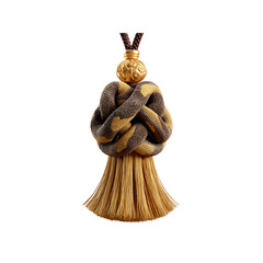 Elegant Gold and Brown Woven Knotted Tassel with Brushed Fringe Detail