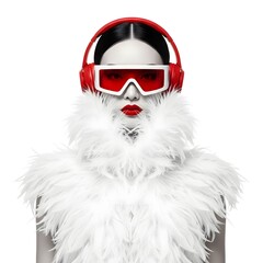 Futuristic Korean Model: Full-Body Woman in White Goggles & Red Headphones