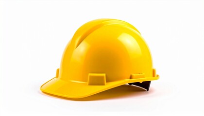 Fototapeta premium A vibrant yellow hard hat with a smooth plastic surface, representing industrial safety and head protection, isolated on a white background