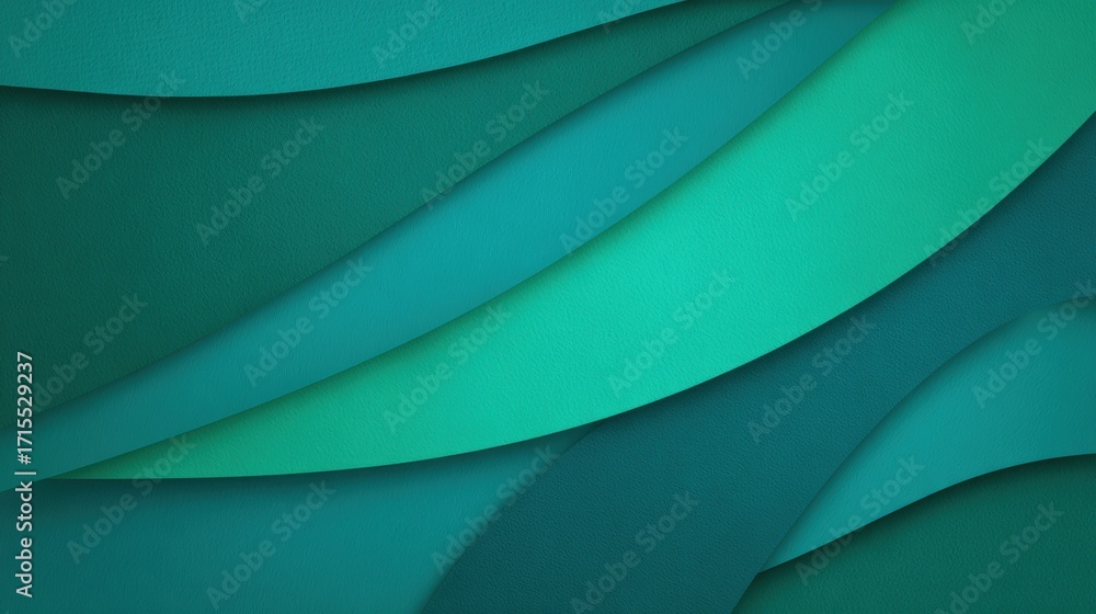 Poster abstract layered paper background with smooth curved shapes in shades of green and teal creating a m